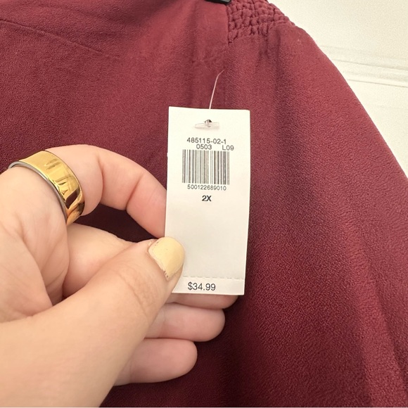 NWT! Old Navy (2X) Wine Burgundy Elastic Waist Midi Skirt: Smocked Elastic Waist - Picture 6 of 6